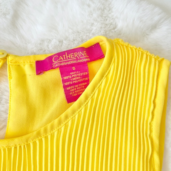 Catherine Malandrino Pleated A-Line Sleeveless Tank Top Key Hole Yellow Small - Picture 6 of 8